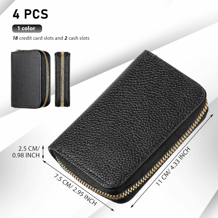 Yexiya Yexiya 4 Pieces Pu Leather Credit Card Wallet For Women Rfid Credit Card Holders 20 Slots Credit Card Organizer Id Card Purse Accordion Leather Small Card Case With Zipper, Black | Card & ID Cases