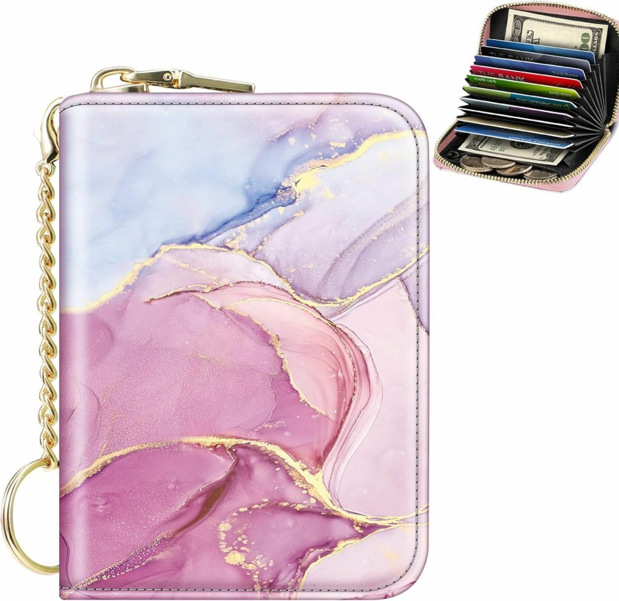 Fintie Fintie Rfid Credit Card Holder, Small Leather Card Case Wallet W/Zipper Coin Pocket For Women (Lilac Marble) | Card & ID Cases