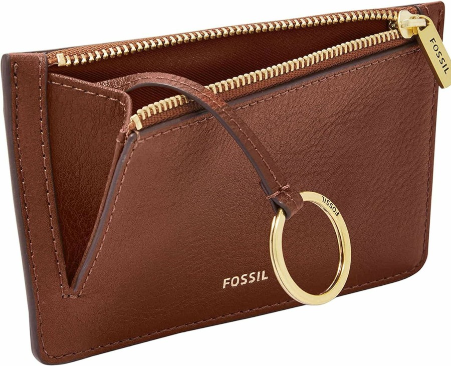 Fossil Fossil Women'S Logan Leather Zip Card Case Wallet With Keychain For Women | Card & ID Cases