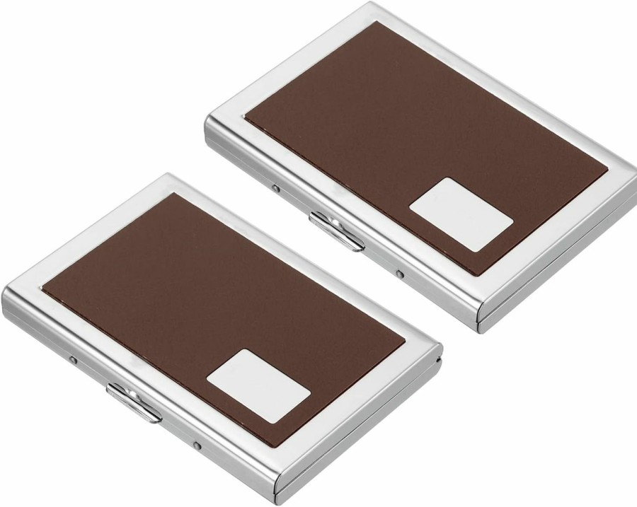 PATIKIL Patikil Rfid Blocking Credit Card Holder, 2 Pack Metal Wallet Pu Leather Men Women Hard Protector Case For Business Card Id Card, Stainless Steel, Brown | Card & ID Cases