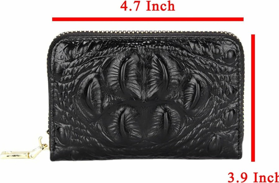 AKFSINSB Akfsinsb Small Leather Wallet, 11 Slots 3D Pattern Black Credit Card Holder For Women Girls, Zipper Closure Small Card Case For Mother'S Day | Card & ID Cases