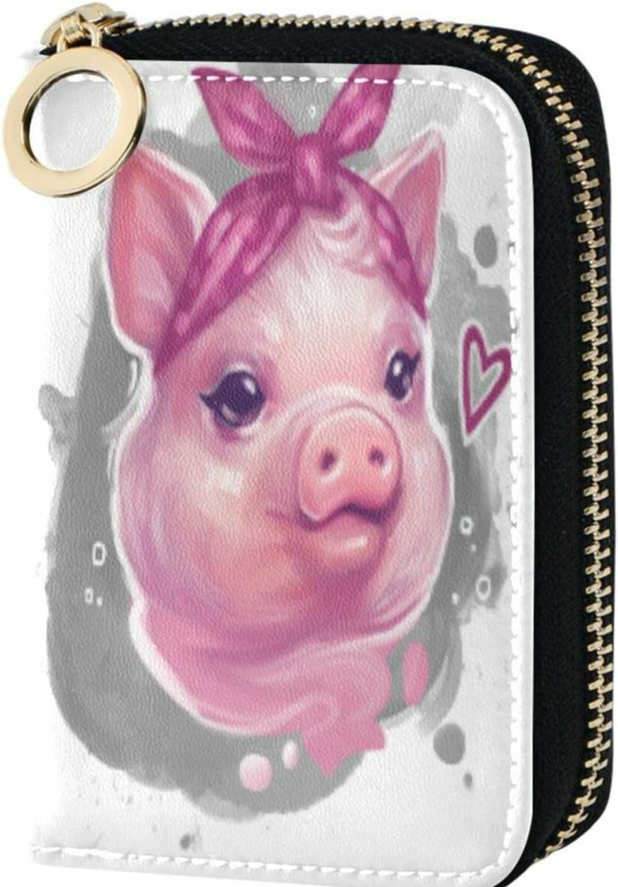 OTVEE Otvee Cute Pig Pink Small Rfid Credit Card Holder Wallet Leather Zipper Credit Card Case For Women Ladies Girls Kids | Card & ID Cases