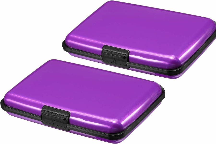 PATIKIL Patikil Mini Rfid Wallet Credit Card Holder, 2 Pack Aluminum Purse 6 Slots Case For Business Card Id Card, Purple | Card & ID Cases