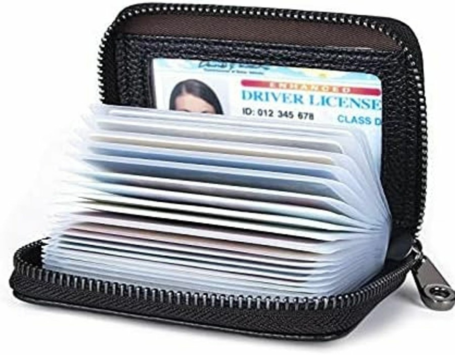 Aiyo Fashion Aiyo Fashion Genuine Leather Credit Card Holder Wallet Rfid Blocking Secure Card Case Id Case Organizer Zipper Wallet (A-Classic Black) | Card & ID Cases