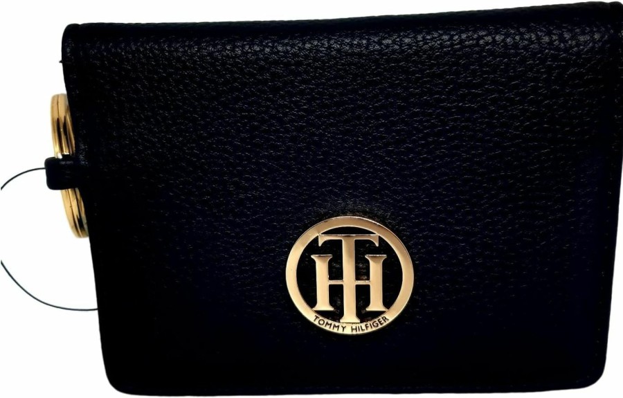 Tommy Hilfiger Tommy Hilfiger Women'S Genuine Leather Wallet Card Holder Key Ring Gold Logo, Brown, Standard, Classic | Card & ID Cases