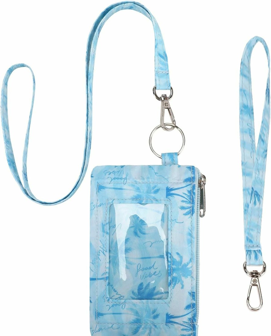 mygreen Mygreen Small Wallet For Women, Water Resistant Travel Keychain Wallet, Minimalist Men Slim Zip Card Lanyard Wallet, Badge Holder With Id Window, Thin Coin Purse Blue | Card & ID Cases