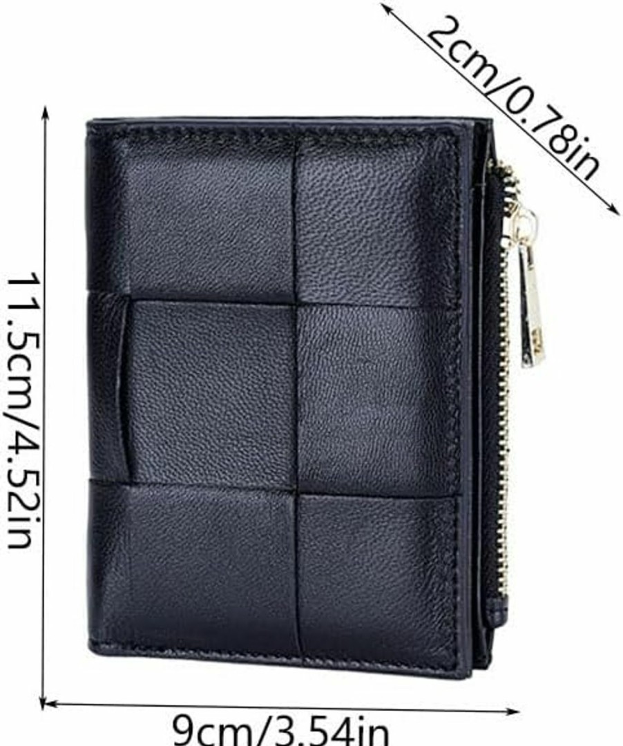 Leheybia Leheybia 1 Pcs Leather Woven Wallet Card Wallet Credit Card Wallet Card Holder Zipper Card Cases Holder For Men And Women(Black) | Card & ID Cases