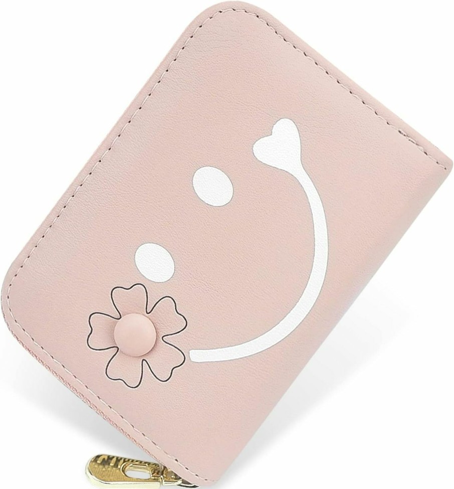 CONISY Conisy Cute Credit Card Holder For Women, Rfid Leather Small Card Holder Wallet - Smiley (Green) | Card & ID Cases