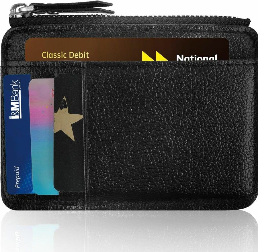 Amaxiu Amaxiu Slim Credit Card Holder, Leather Id Case Wallet Zip Thin Coin Purse Front Pocket Wallet For Women Men - 8 Card Slots &1 Pocket | Card & ID Cases