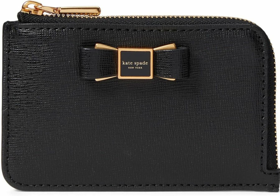 Kate Spade New York Kate Spade New York Morgan Bow Embellished Saffiano Leather Zip Card Holder Black One Size | Card & ID Cases