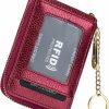 RRvane Rrvane Genuine Leather Card Holder Wallet, Rfid Protected Zipper Card Case With Id Window & Detachable Keychain For Women (Black) | Card & ID Cases