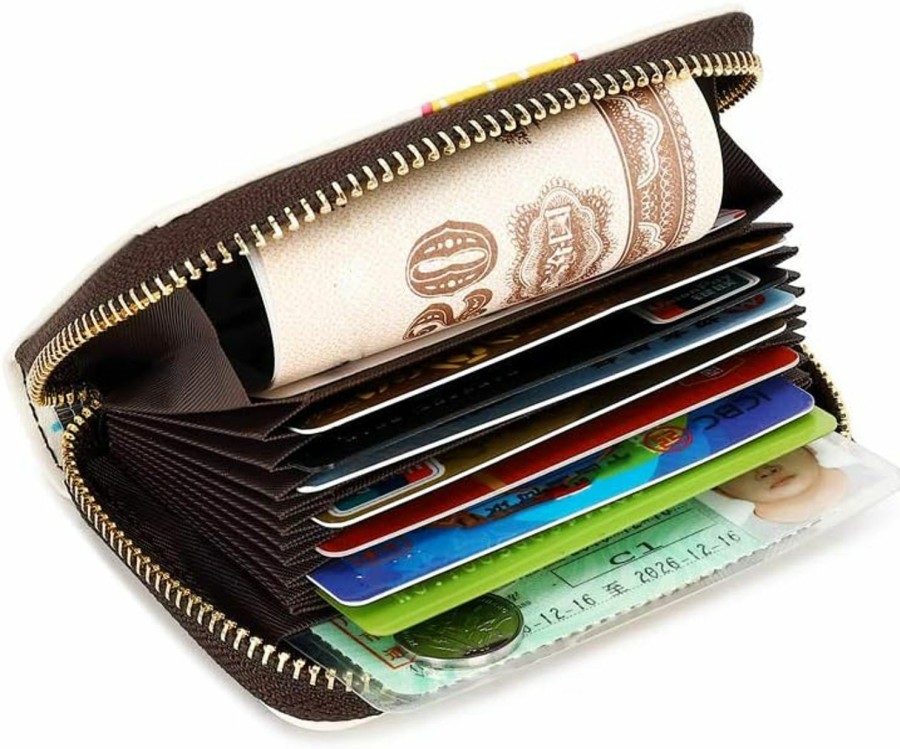 Earnda Earnda Credit Card Holders Rfid Leather Small Wallet For Women Zipper Coin Purse Compact Card Cases Pink | Card & ID Cases