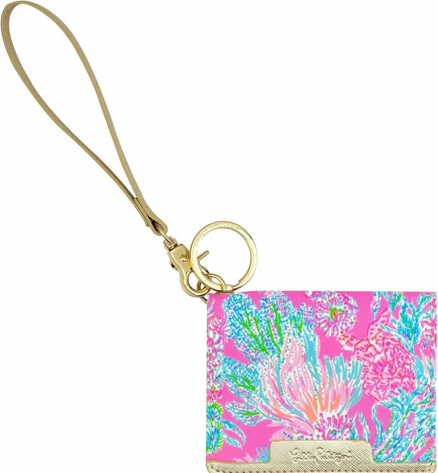 Lilly Pulitzer Lilly Pulitzer Snap Id Card Case, Cute Keychain Wallet, Slim Credit Card Holder With Wristlet Strap, Splendor In The Sand | Card & ID Cases