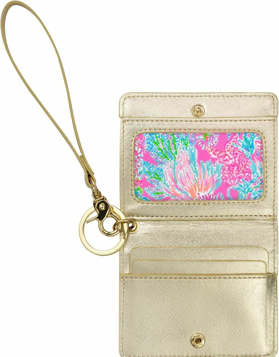 Lilly Pulitzer Lilly Pulitzer Snap Id Card Case, Cute Keychain Wallet, Slim Credit Card Holder With Wristlet Strap, Splendor In The Sand | Card & ID Cases