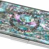 Antique Alive Mother Of Pearl Rfid Blocking Protection Blue Butterfly And Arabesque Design Purse Pocket Business Credit Id Name Card Holder Case Metal Stainless Steel Engraved Slim Money Wallet | Card & ID Cases