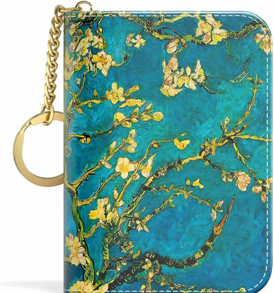 Aiawoxc Aiawoxc Credit Card Holder, Small Rfid Card Wallet Slim Leather Organizer Case With Zipper & Keychain, Abstract Boho Leaves | Card & ID Cases