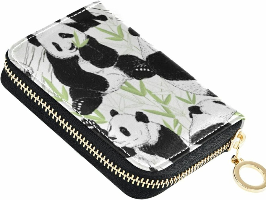 OTVEE Otvee Cute Pandas Rfid Credit Card Wallet Microfiber Leather Zipper Card Case Holder For Women | Card & ID Cases