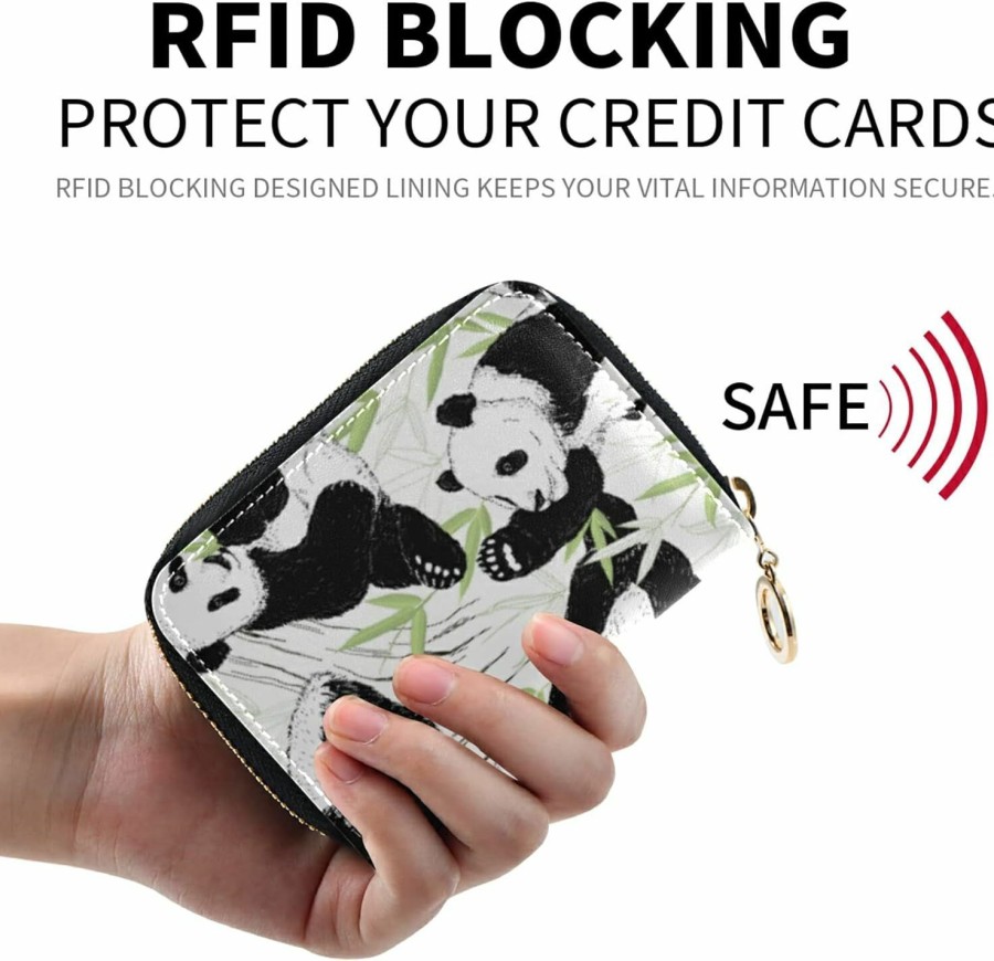 OTVEE Otvee Cute Pandas Rfid Credit Card Wallet Microfiber Leather Zipper Card Case Holder For Women | Card & ID Cases