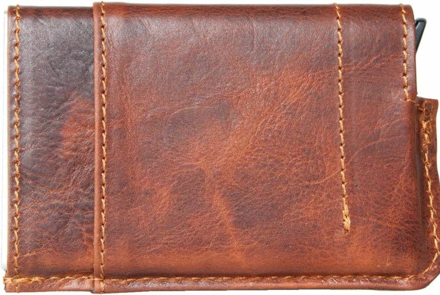 FLW Flw Aluminium Credit Card Case Covered By Genuine Leather - Cards Popped-Out By Deflecting The Paw | Card & ID Cases