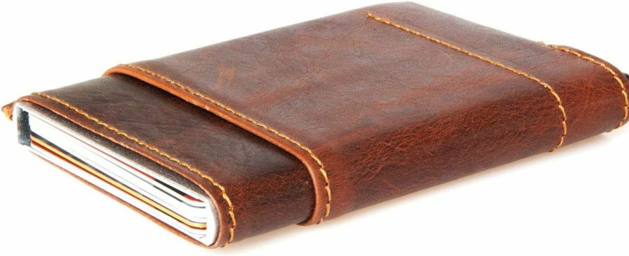 FLW Flw Aluminium Credit Card Case Covered By Genuine Leather - Cards Popped-Out By Deflecting The Paw | Card & ID Cases