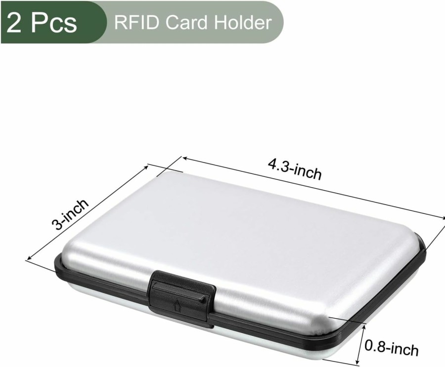 YOKIVE Yokive 2 Pcs Rfid Credit Card Holder, Aluminum Men Women Wallet | Metal Hard Case, Great For Business Cards, Access Cards (Silver, 4.3-Inch) | Card & ID Cases