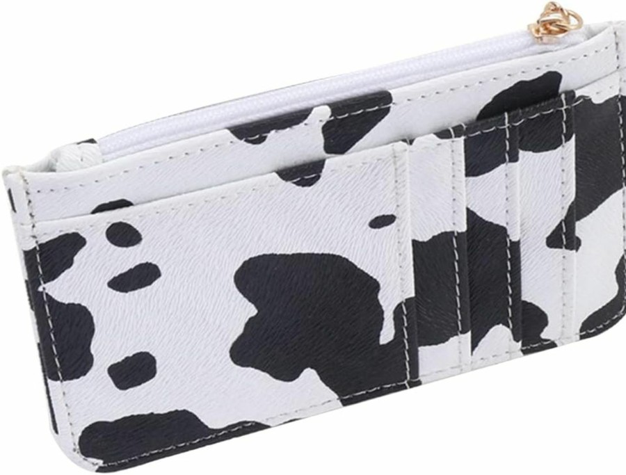 QeenRTUU Qeenrtuu Pu Leather Coin Purse For Women Keychain Wallet Slim Small Wallets For Women Card Holder Cow Pattern Print Small Size Wallet Women Small Credit Card Coin Change Holder Purse (White) | Card & ID Cases