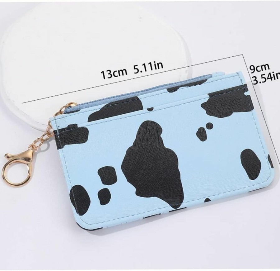 QeenRTUU Qeenrtuu Pu Leather Coin Purse For Women Keychain Wallet Slim Small Wallets For Women Card Holder Cow Pattern Print Small Size Wallet Women Small Credit Card Coin Change Holder Purse (White) | Card & ID Cases