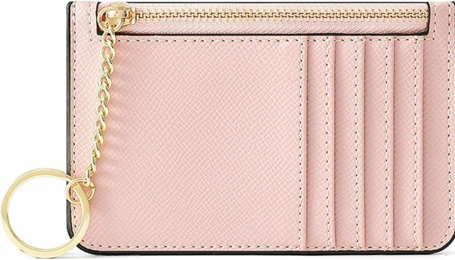 YUANGUNGUN Yuangungun Women'S Leather Credit Card Holder Leather Wallet, Minimalist Card Holder Small Wallet With Coin Pocket, Thin Pocket Wallets With Card Slots (Pink) | Card & ID Cases