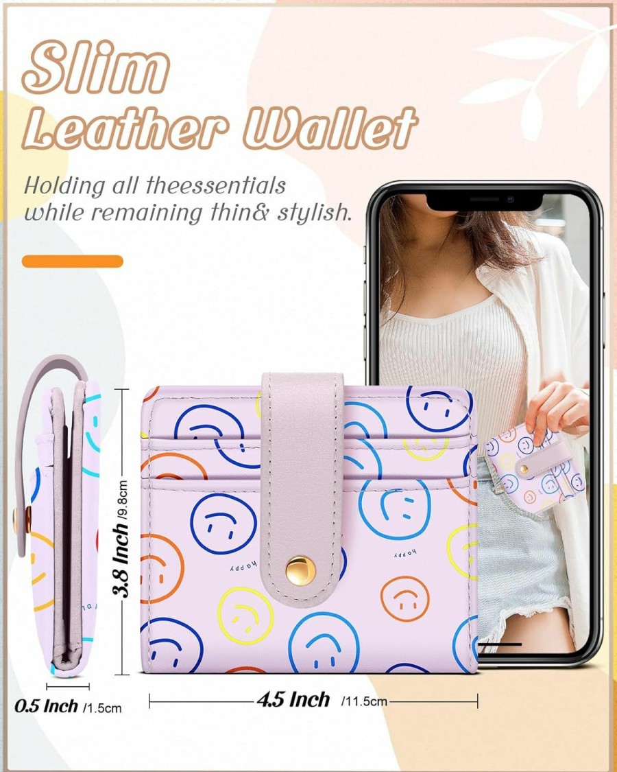 Bistup Bistup Wallet Women Slim Cute Leather Thin Bifold Small Card Wallet Purse For Ladies Teen Girls Female Medium Aesthetic Kawaii Tiny Y2K Simple Unique Pretty Modern Credit Card Holder Keychain Rfid | Card & ID Cases