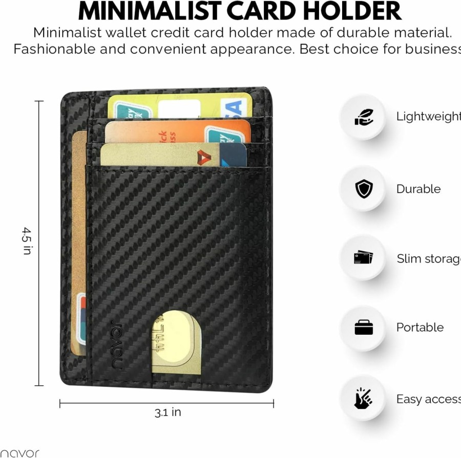 navor Navor Slim Wallets For Men & Women - Rfid Blocking Front Pocket Bifold Wallet With Photo & Id Holder - Premium Money Clip Mens Wallet - Minimalist Credit Card Holder | Card & ID Cases