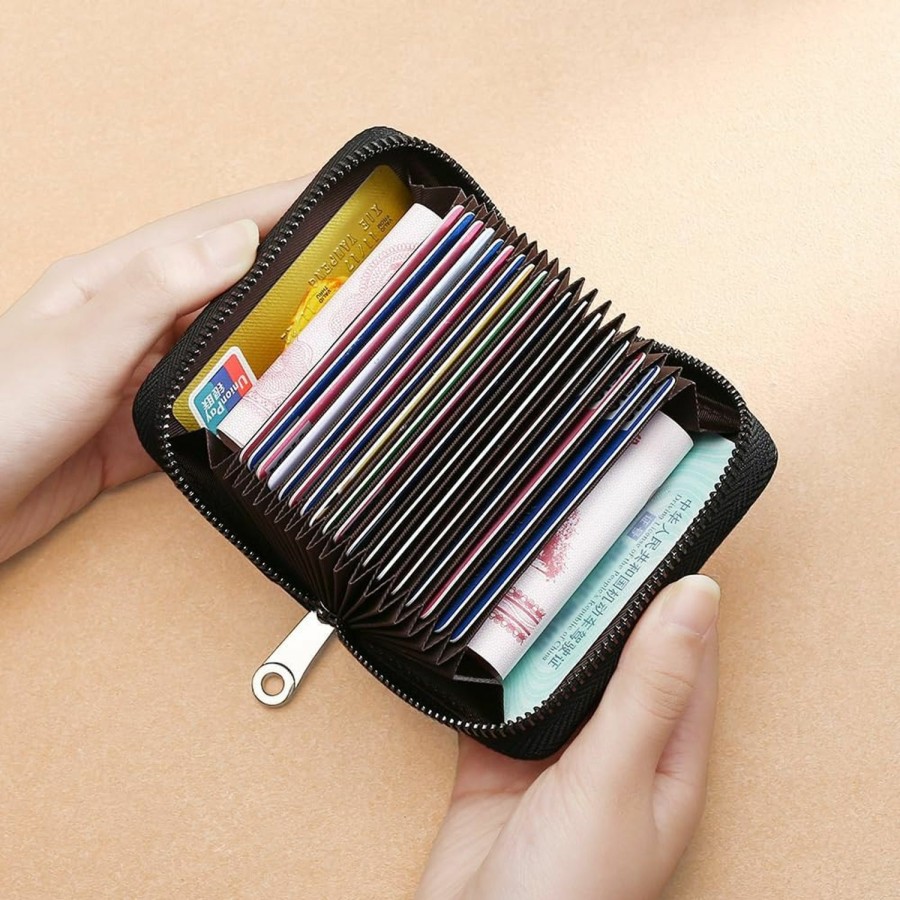 DOMILINA Domilina Rfid Genuine Leather Accordion Wallet, Small Card Case With 20 Card Slots For Women Or Men(Coffee) | Card & ID Cases