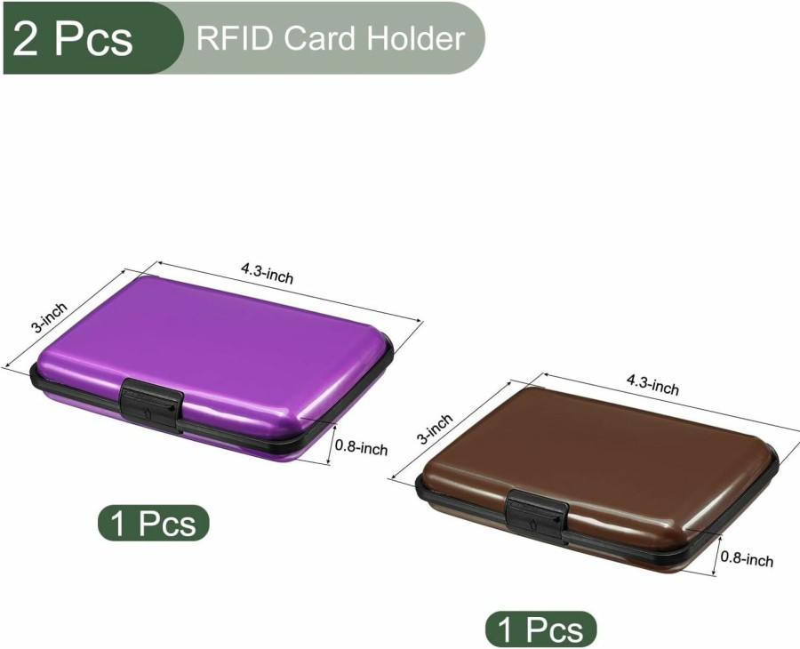 YOKIVE Yokive 2 Pcs Rfid Credit Card Holder, Aluminum Men Women Wallet | Metal Hard Case, Great For Business Cards, Access Cards (Purple Brown, 4.3-Inch) | Card & ID Cases