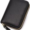 SHONDE Shonde Womens Credit Card Holder Small Ladies Wallet With Stainless Steel Zipper Genuine Leather Wallets Case For Women (Black) | Card & ID Cases