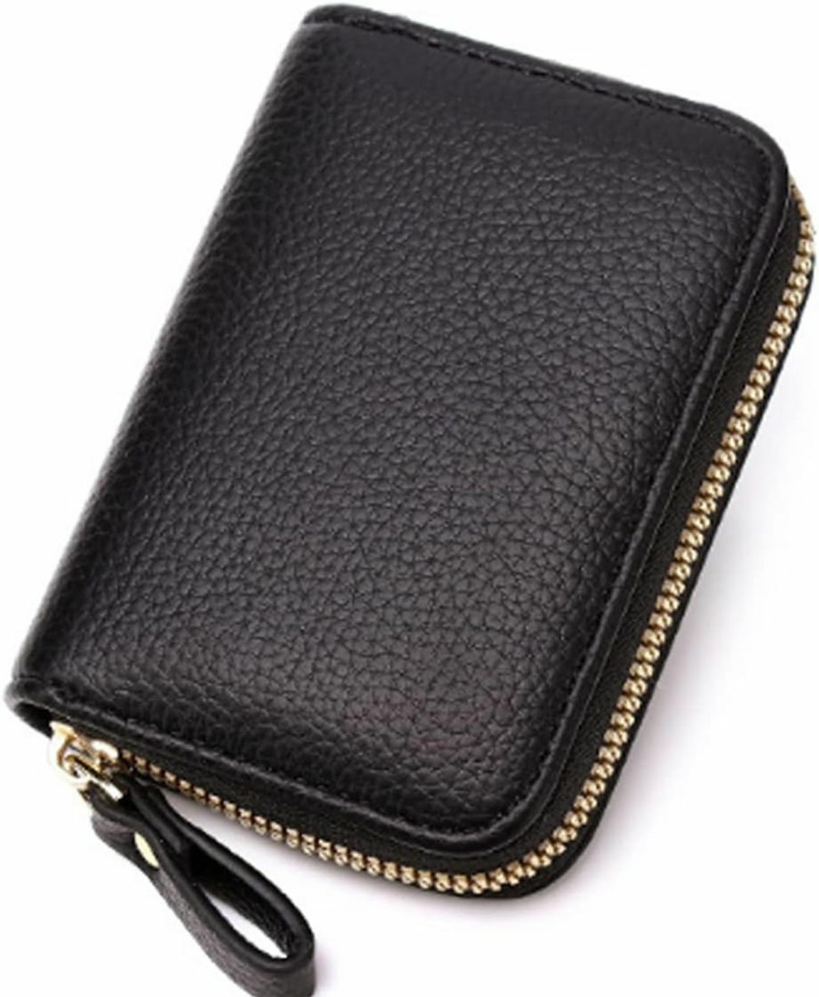 SHONDE Shonde Womens Credit Card Holder Small Ladies Wallet With Stainless Steel Zipper Genuine Leather Wallets Case For Women (Black) | Card & ID Cases