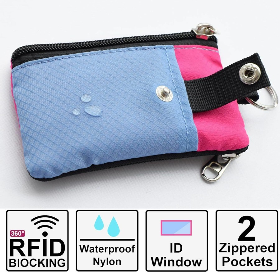 CHENSPRX Chensprx Minimalist Rfid Blocking Small Wallet With Id Window,Waterresistant Zip Id Case Wallet With Lanyard Keychain For Cards,Cash,Travel,Women,Men (Roguepink) | Card & ID Cases