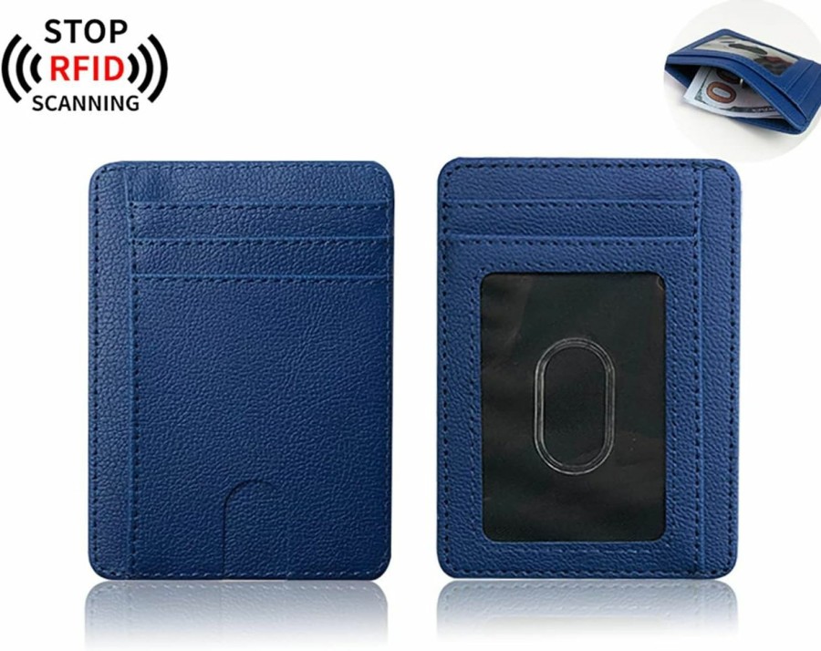 Sannyic Sannyic Slim Minimalist Wallet Card Holder, Front Pocket Wallets, Rfid Blocking, Leather Credit Card Holder, Blue | Card & ID Cases