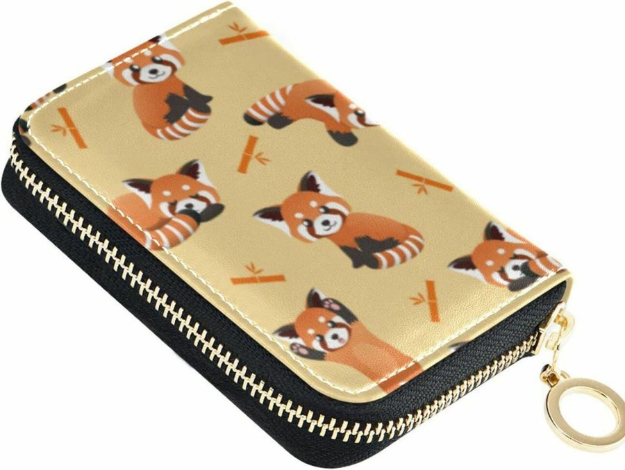 OTVEE Otvee Cute Red Panda Animals Rfid Credit Card Wallet, Microfiber Leather Zipper Card Case Holder For Women | Card & ID Cases