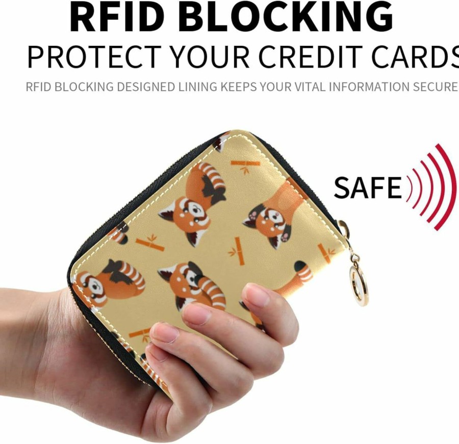 OTVEE Otvee Cute Red Panda Animals Rfid Credit Card Wallet, Microfiber Leather Zipper Card Case Holder For Women | Card & ID Cases