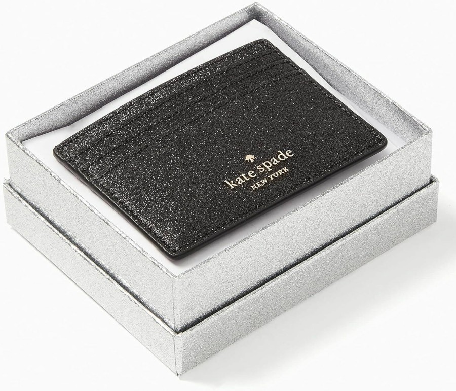 Kate Spade New York Kate Spade New York Shimmy Glitter Boxed Small Faux Leather Cardholder (Black) | Card & ID Cases