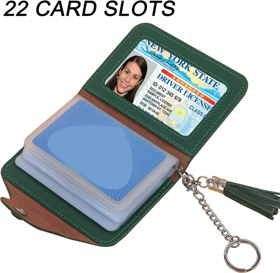 Altally Altally Credit Card Holder Wallet Genuine Leather 22 Card Slots Rfid Blocking Small Business Card Case Id Case Keychain Wallet For Women(Blue) | Card & ID Cases