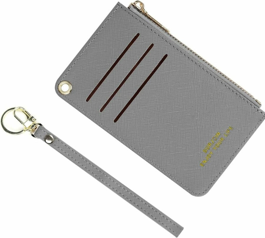 Prometheism Women Slim Rfid Card Case Holder Minimalist Front Pocket Wallet With Key-Chain & Coin Pocket (Gray) | Card & ID Cases