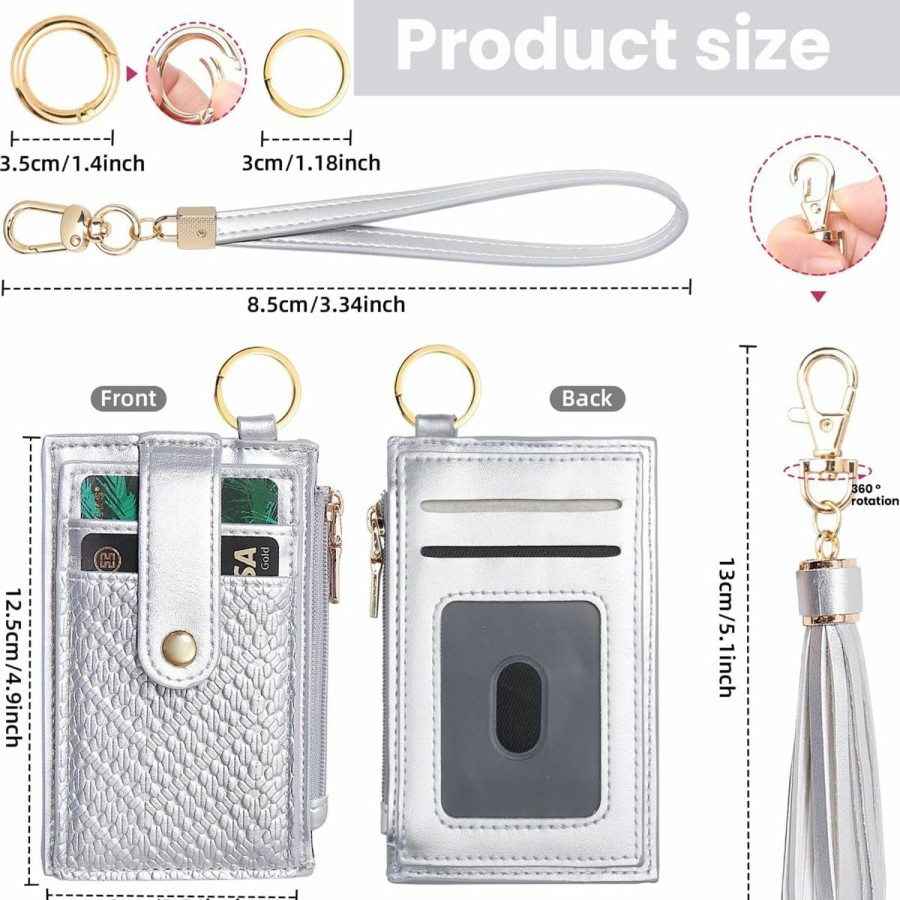 Bisanzoya Bisanzoya Small Wallet For Women Slim Rfid Card Holder Keychain, Wristlet Key Chain Wallet Womens Wristlet Wallet Credit Card Id Case With Zipper Pocket Compact Leather Wallet For Women Girls (Beige) | Card & ID Cases