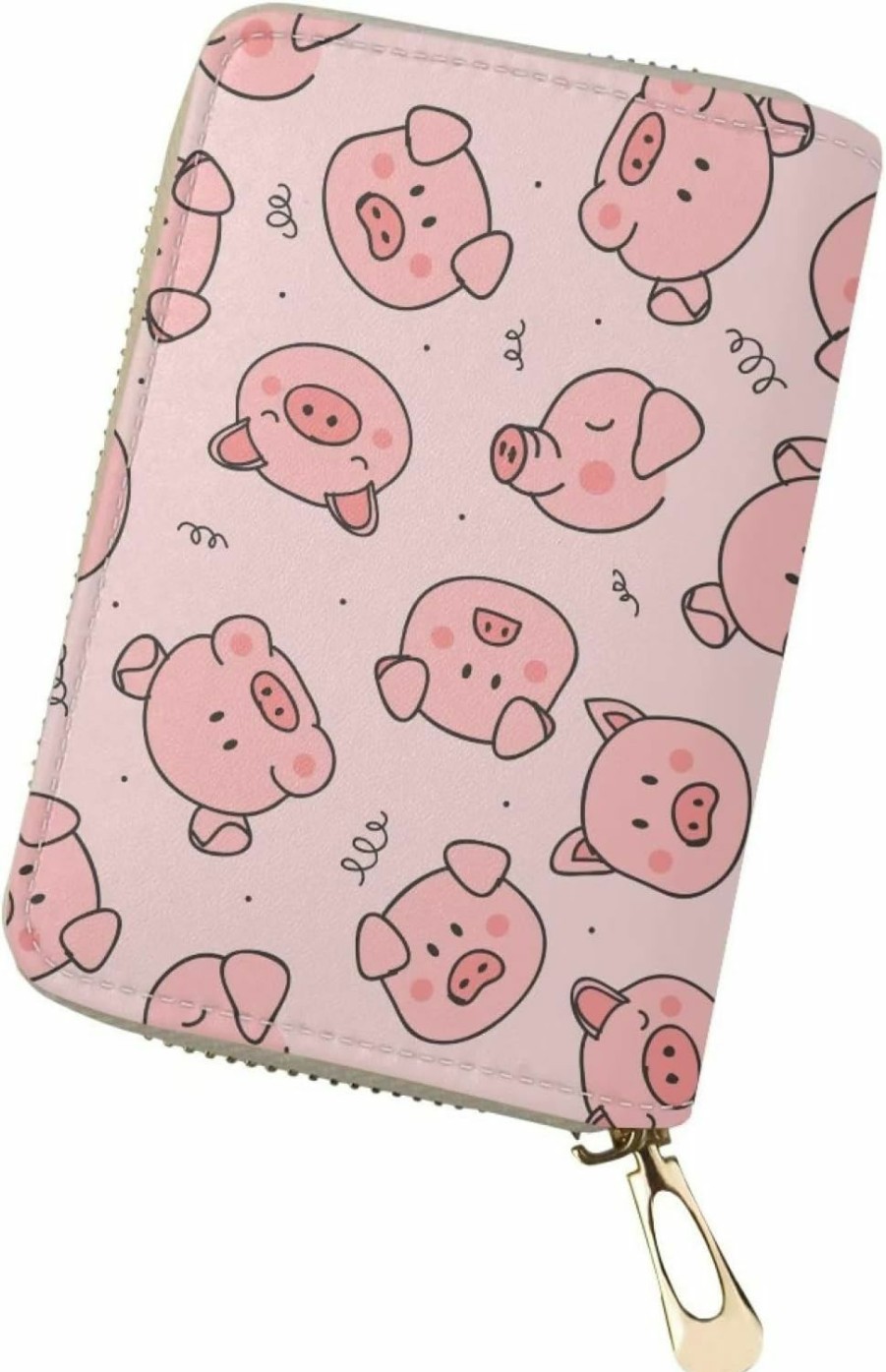 STUOARTE Stuoarte Cute Pig Print Credit Card Holder With Zipper, Casual Lightweight Business Card Case For Women Girl, Durable Around Zipper Card Holder Wallet Mini Coin Purse | Card & ID Cases