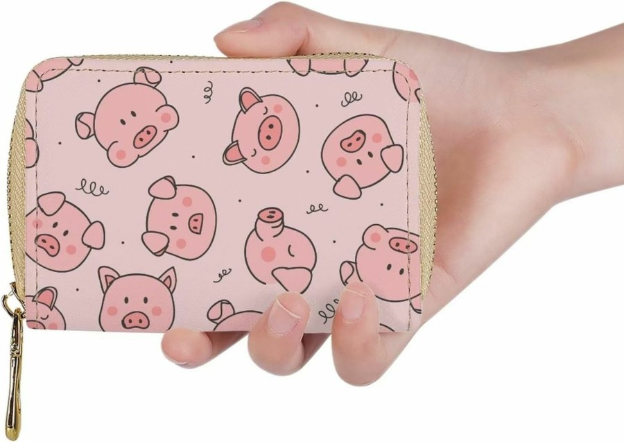 STUOARTE Stuoarte Cute Pig Print Credit Card Holder With Zipper, Casual Lightweight Business Card Case For Women Girl, Durable Around Zipper Card Holder Wallet Mini Coin Purse | Card & ID Cases