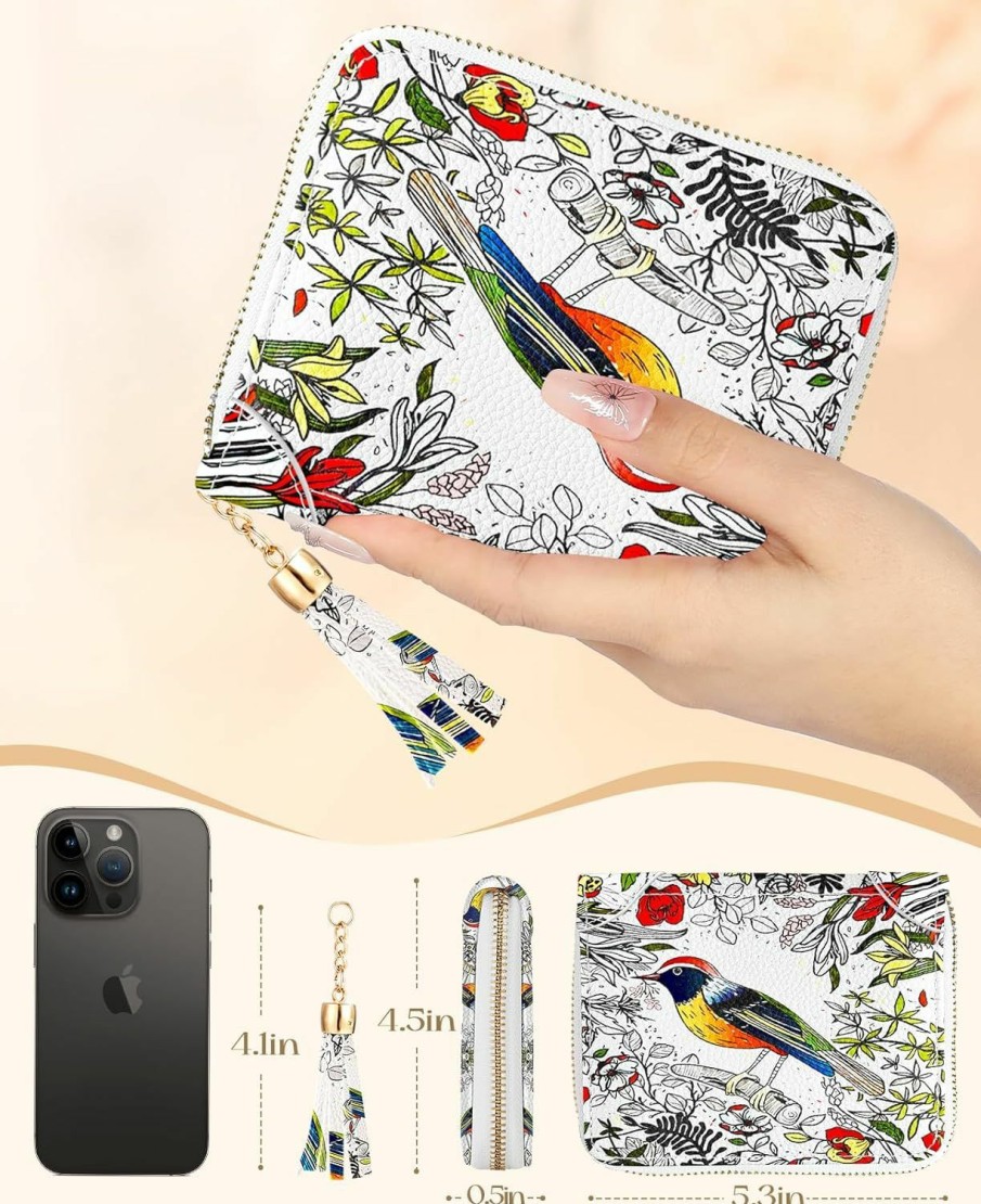 Bistup Bistup 40 Slots Credit Card Holder For Women Girls Cute Rfid Blocking Card Organizer Leather Cardholder Protector For Lady Female Large Capacity Size Big Zipper Wallet Bird Flower Aesthetic Unique | Card & ID Cases