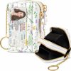 Simikol Simikol Credit Card Holder Glitter Shining Leather Small Cute Double Zipper Card Wallet For Women With Keychain,White Daisy | Card & ID Cases