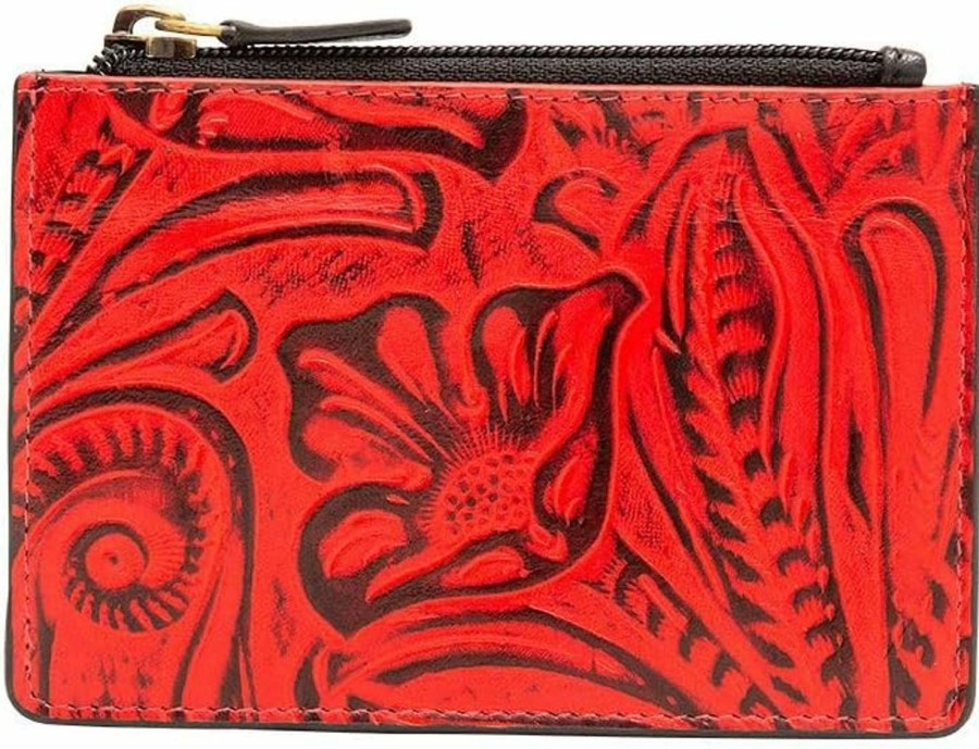 Myra Bag Myra Bag Reddy Holdy Embossing Color Print Leather Credit Card Holder - Red Compact Slim Wallet With Zipper & Card Slots, Small Coin Purse, Card Case Front Pocket For Women, Ideal For Party, Shopping | Card & ID Cases