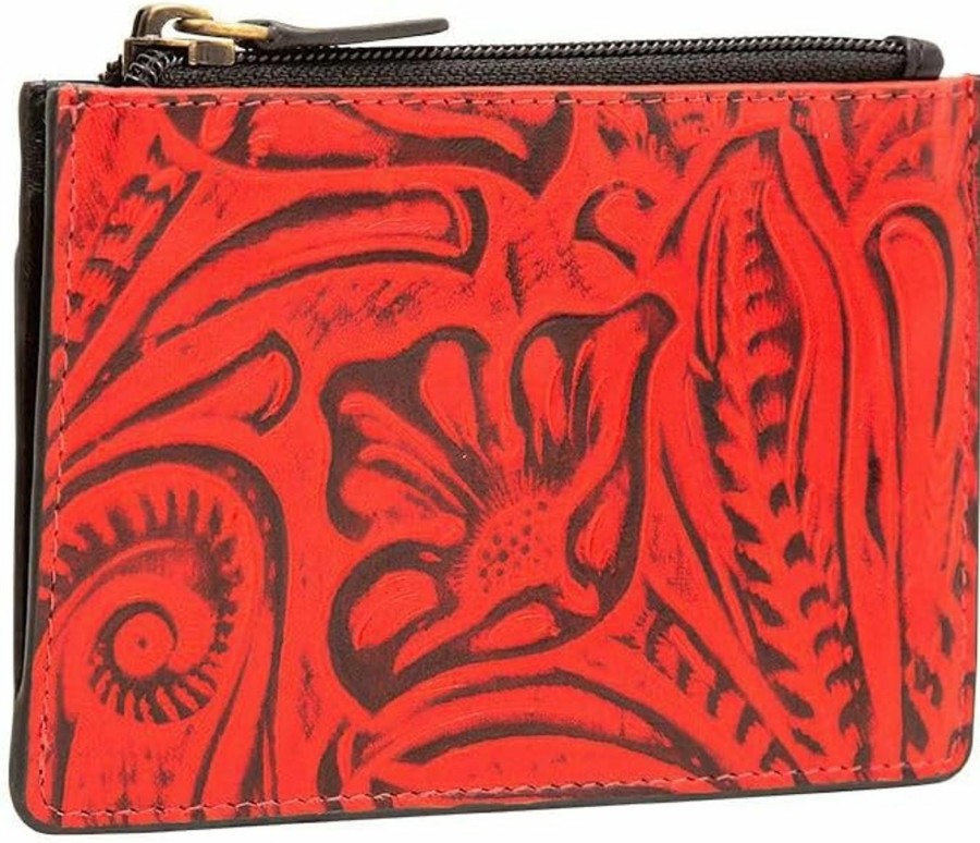 Myra Bag Myra Bag Reddy Holdy Embossing Color Print Leather Credit Card Holder - Red Compact Slim Wallet With Zipper & Card Slots, Small Coin Purse, Card Case Front Pocket For Women, Ideal For Party, Shopping | Card & ID Cases