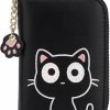 Sunwel Fashion Sunwel Fashion Cute Little Cat Pattern Card Holder- Accordian Zipper Card Case Cash Pockets Coin Purse Zip Around Wallet With Paw Pendant (Light Blue, Accordian) | Card & ID Cases