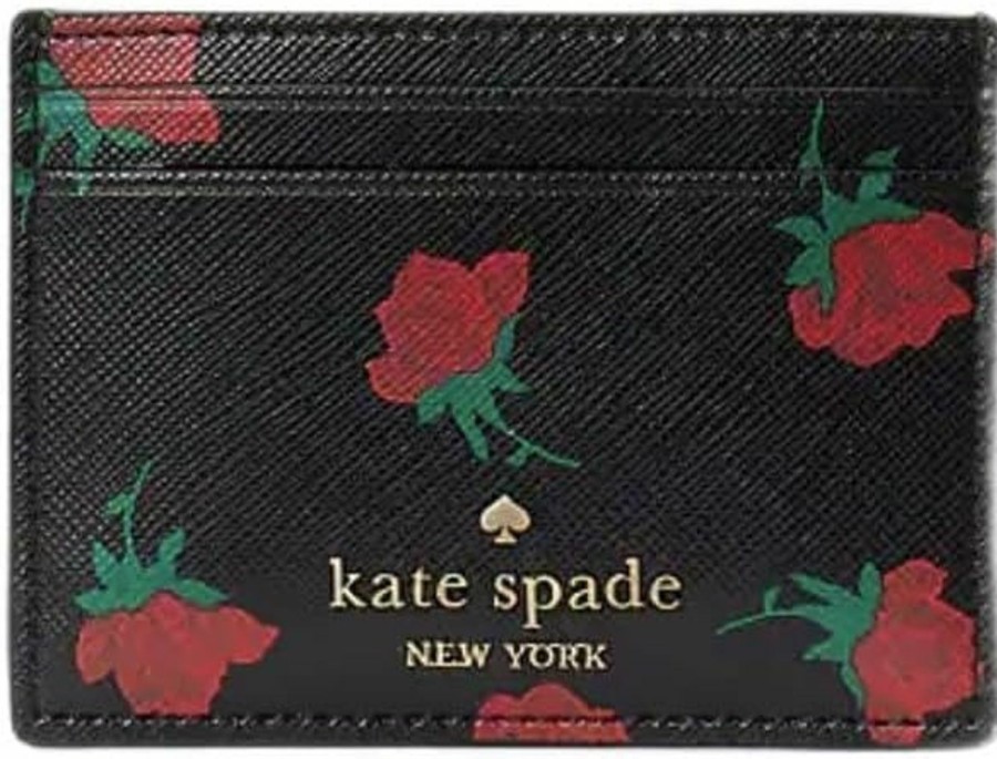 Kate Spade New York Kate Spade New York Madison Rose Toss Printed Small Slim Card Holder Black Multi | Card & ID Cases